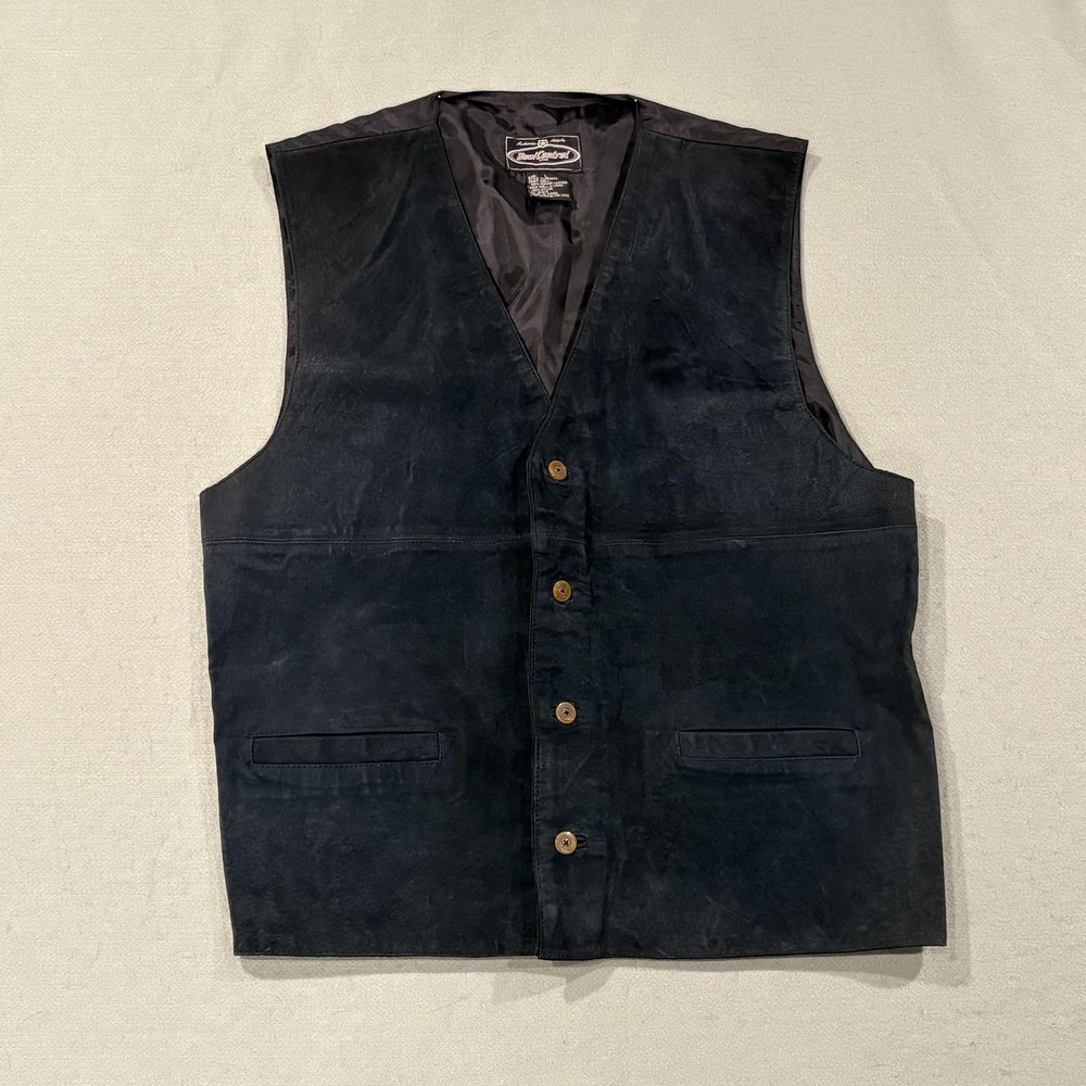Dual Control Vest Mens Large Black Leather Lined Pockets Belted